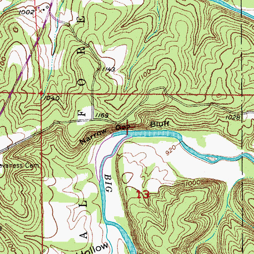 Topographic Map of Narrow Gap Bluff, MO