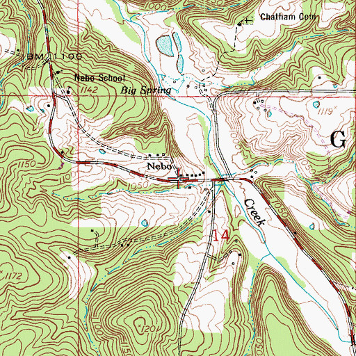 Topographic Map of Nebo, MO