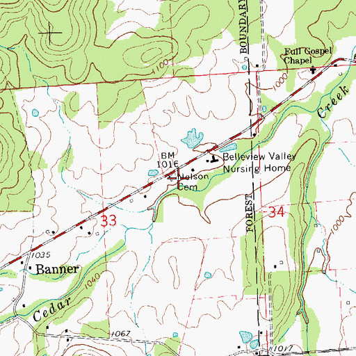 Topographic Map of Nelson Cemetery, MO