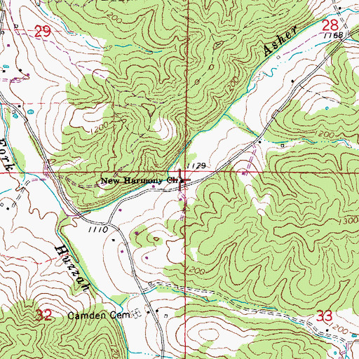 Topographic Map of New Harmony Church, MO