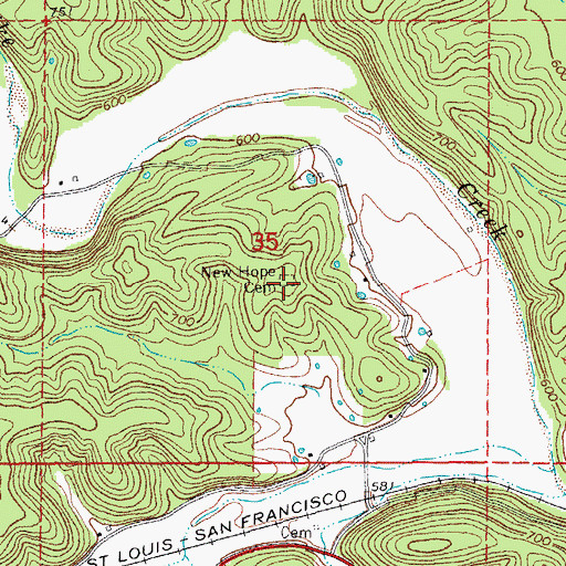 Topographic Map of New Hope Cemetery, MO