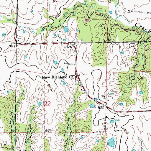 Topographic Map of New Richland Church, MO