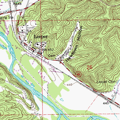 Topographic Map of Newtown Hollow, MO