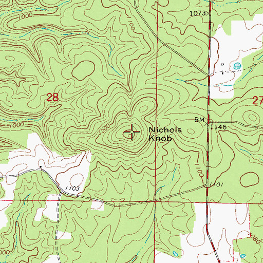 Topographic Map of Nichols Knob, MO