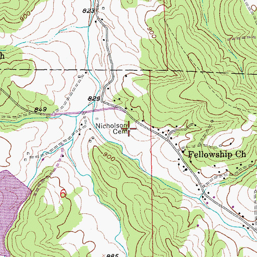 Topographic Map of Nicholson Cemetery, MO