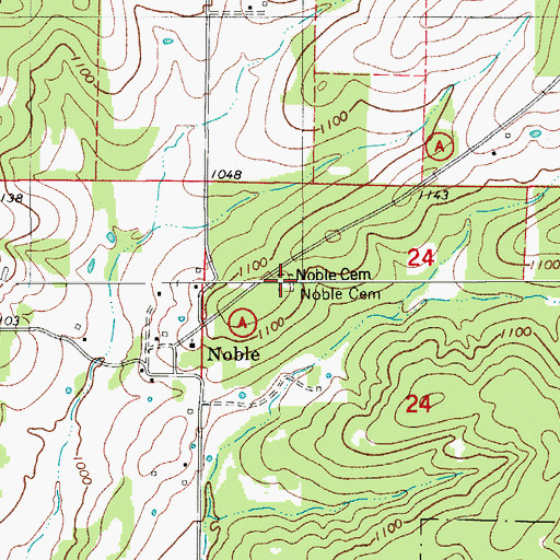 Topographic Map of Noble Cemetery, MO