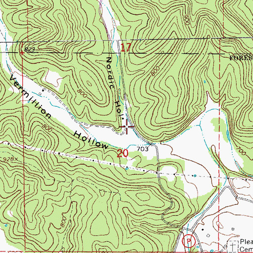 Topographic Map of Nordic Hollow, MO
