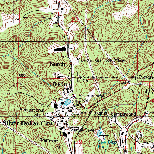 Topographic Map of Notch Community Church, MO