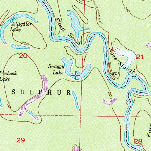 Topographic Map of Snaggy Lake, AR