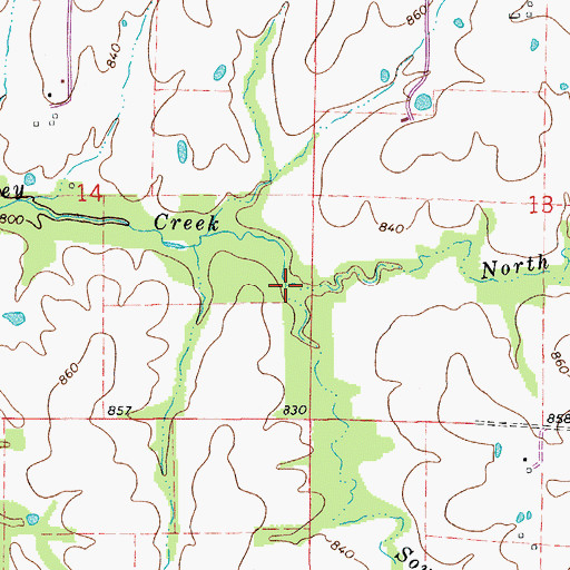 Topographic Map of North Fork Turkey Creek, MO