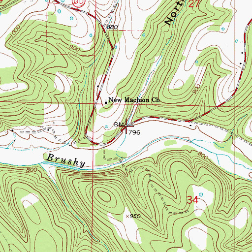 Topographic Map of North Hollow, MO