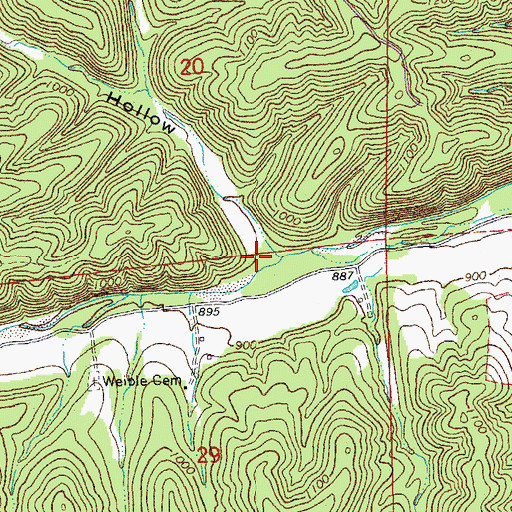 Topographic Map of North Hollow, MO