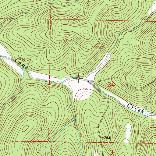 Topographic Map of North Prong Cane Creek, MO