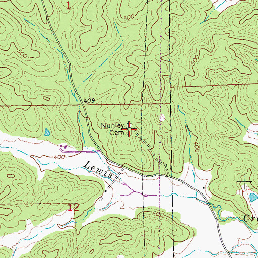 Topographic Map of Nunley Cemetery, MO