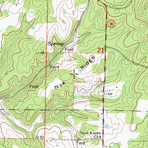 Topographic Map of Nye Ridge, MO