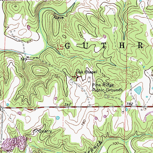 Topographic Map of Oak Chapel, MO