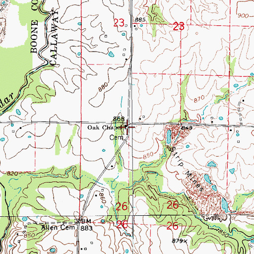 Topographic Map of Oak Chapel, MO