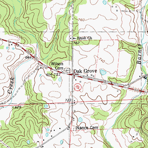Topographic Map of Oak Grove, MO