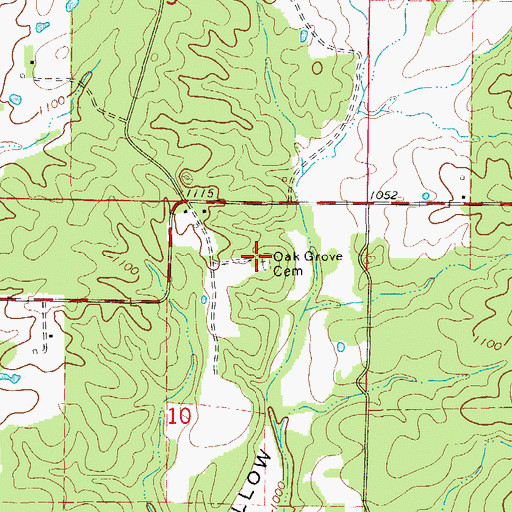 Topographic Map of Oak Grove Cemetery, MO