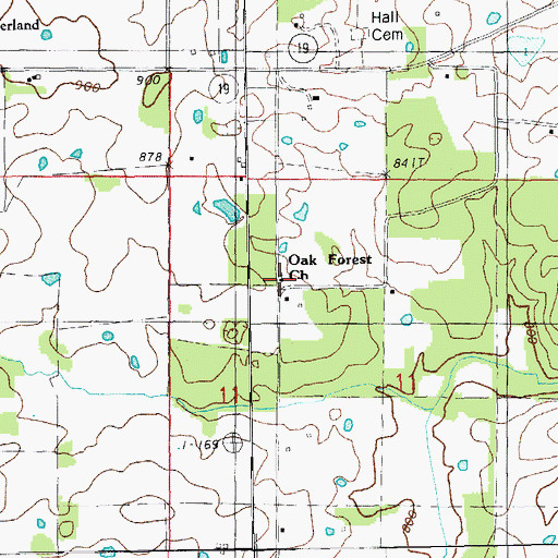 Topographic Map of Oak Forest Church, MO