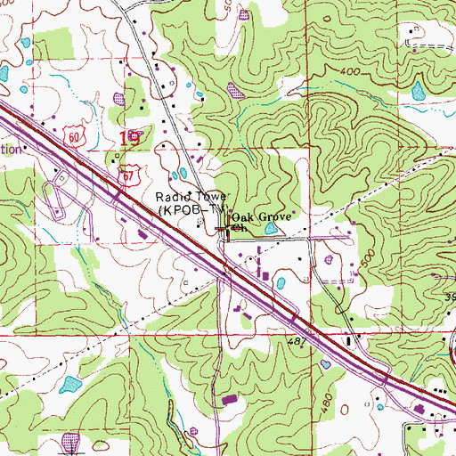 Topographic Map of Oak Grove Church, MO