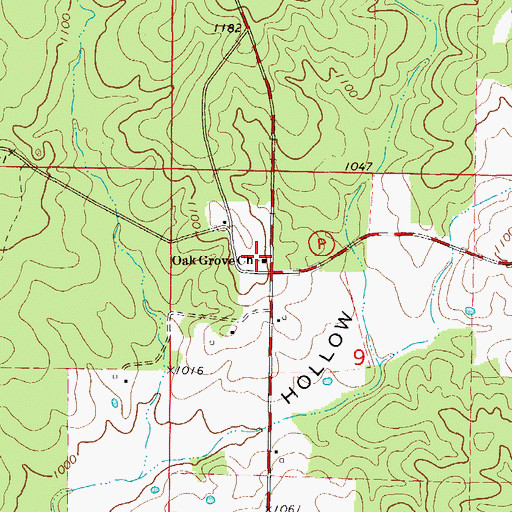Topographic Map of Oak Grove Church, MO