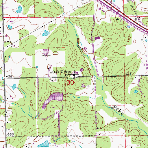 Topographic Map of Oak Grove School, MO
