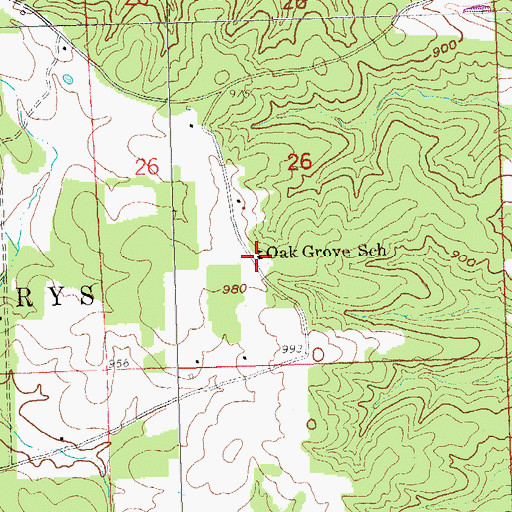 Topographic Map of Oak Grove School, MO