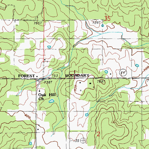 Topographic Map of Oak Hill Church (historical), MO