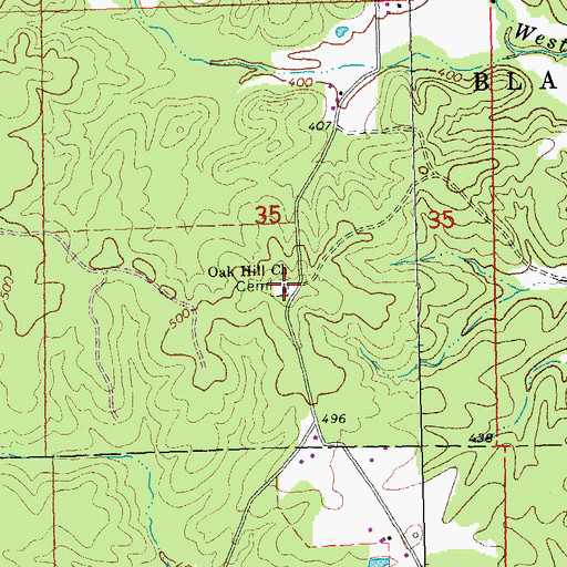 Topographic Map of Oak Hill Church, MO