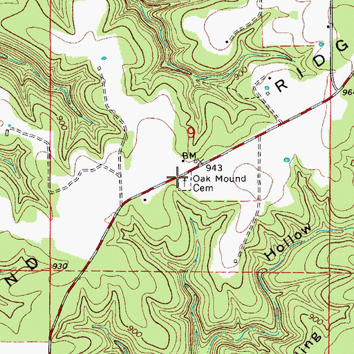 Topographic Map of Oak Mound Cemetery, MO