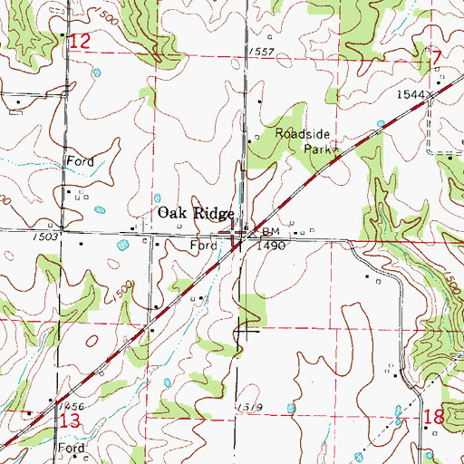 Topographic Map of Oak Ridge, MO
