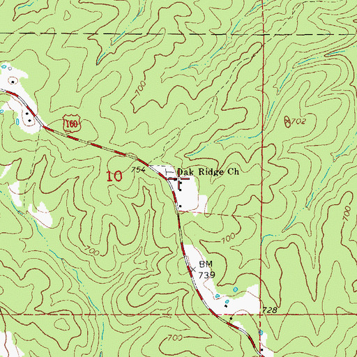 Topographic Map of Oak Ridge Church, MO