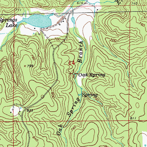 Topographic Map of Oak Spring, MO