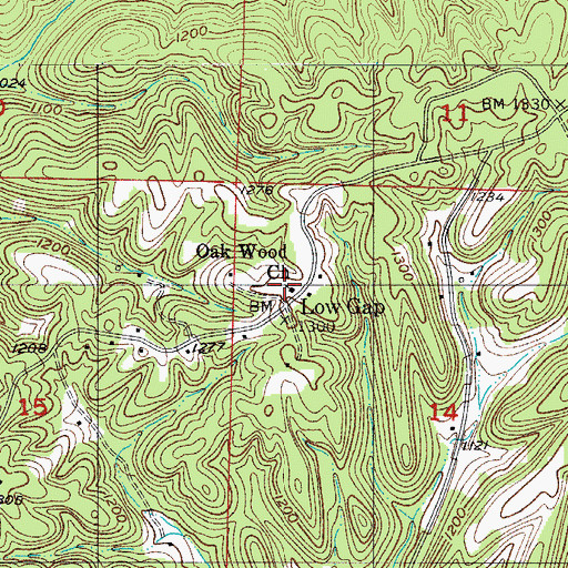 Topographic Map of Oak Wood Church, MO