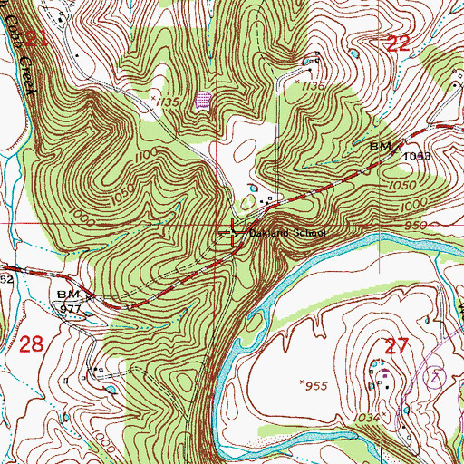 Topographic Map of Oakland School, MO