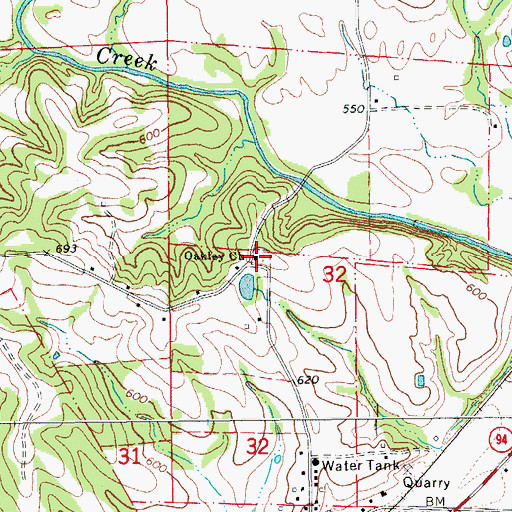 Topographic Map of Oakley Church, MO