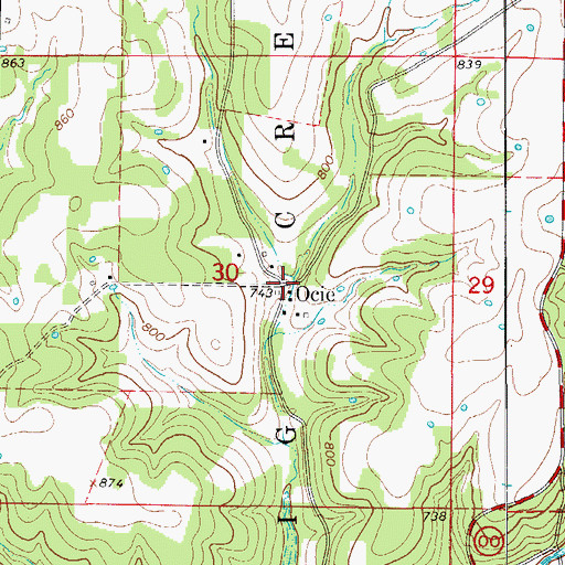 Topographic Map of Ocie, MO