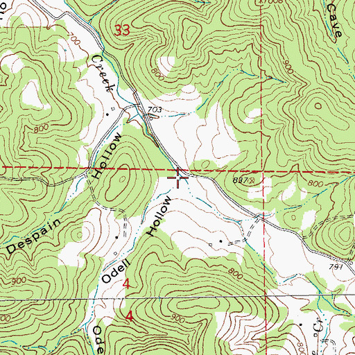 Topographic Map of Odell Hollow, MO