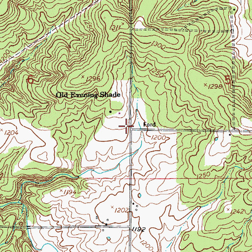 Topographic Map of Old Evening Shade, MO