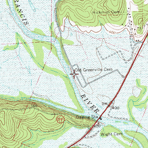 Topographic Map of Old Greenville Cemetery, MO