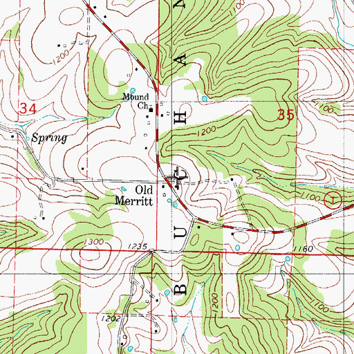 Topographic Map of Old Merritt, MO