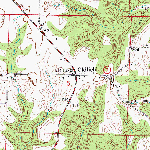 Topographic Map of Oldfield, MO