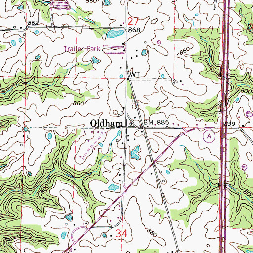 Topographic Map of Oldham, MO