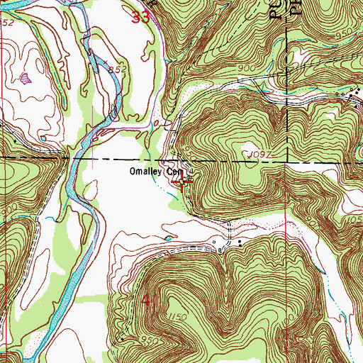 Topographic Map of Omalley Cemetery, MO
