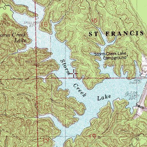 Topographic Map of Storm Creek Lake, AR
