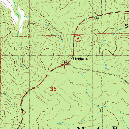 Topographic Map of Orchard Switch, MO