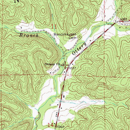 Topographic Map of Ottery Church, MO