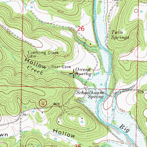 Topographic Map of Owens Spring, MO