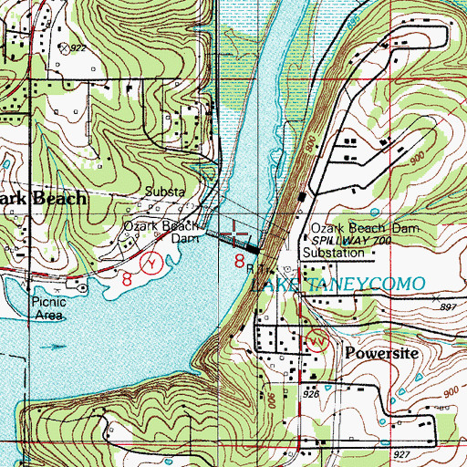 Topographic Map of Powersite Dam, MO